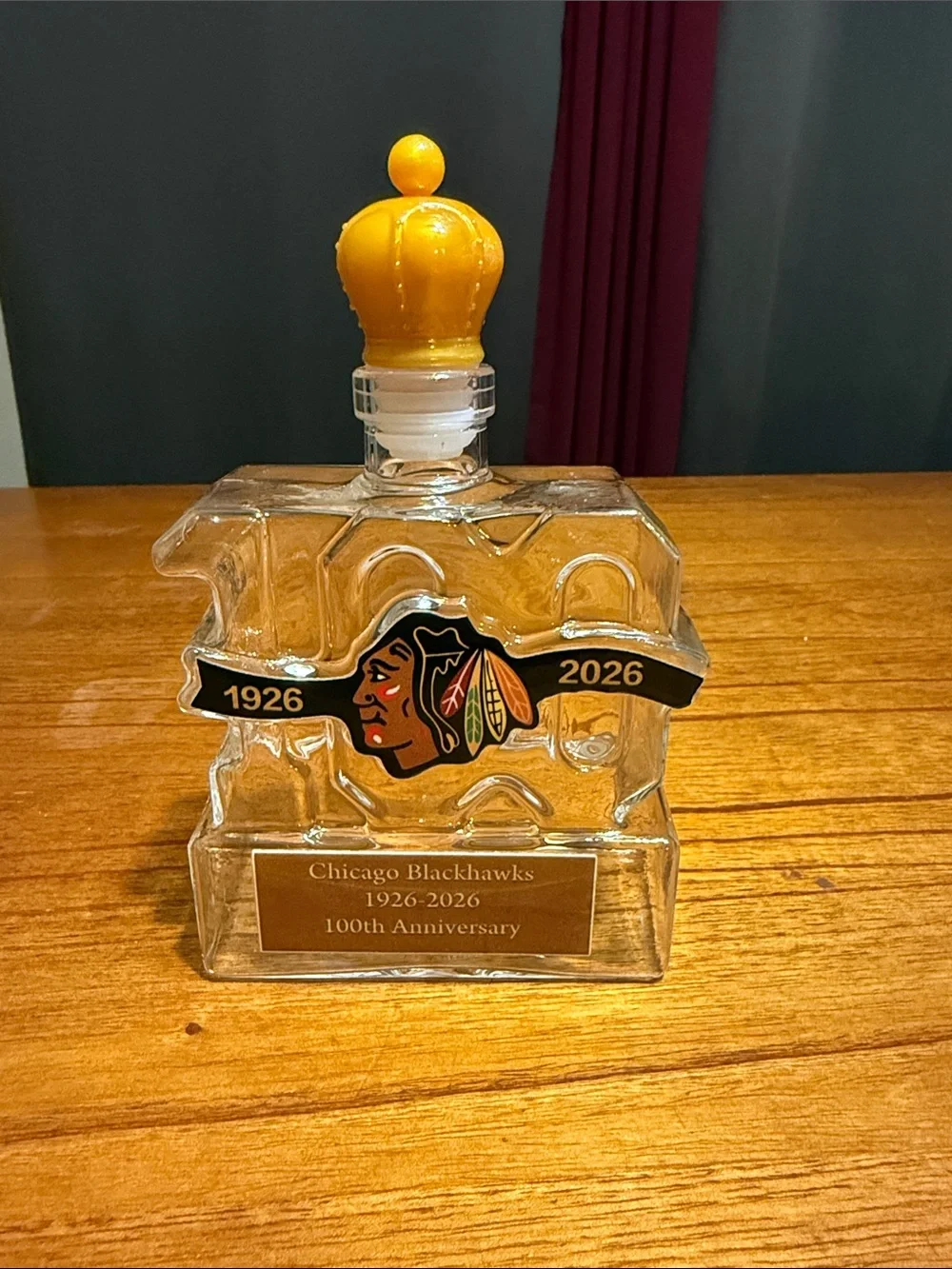 Chicago Blackhawks 100th Anniversary Whiskey Bottle